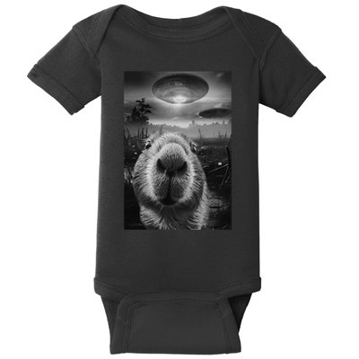 Funny Graphic Capybara Selfie With Ufos Weird Baby Bodysuit