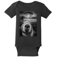 Funny Graphic Capybara Selfie With Ufos Weird Baby Bodysuit