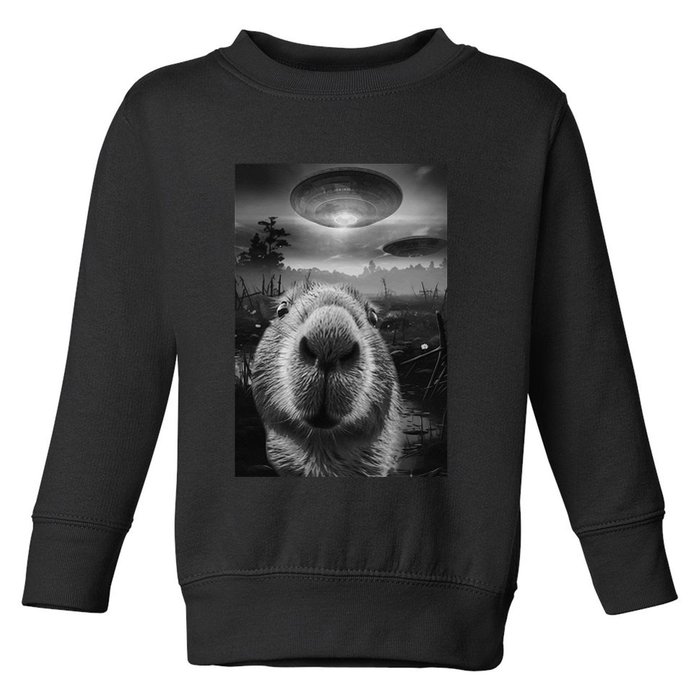 Funny Graphic Capybara Selfie With Ufos Weird Toddler Sweatshirt