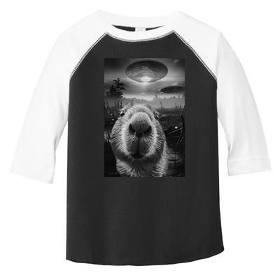 Funny Graphic Capybara Selfie With Ufos Weird Toddler Fine Jersey T-Shirt