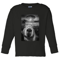 Funny Graphic Capybara Selfie With Ufos Weird Toddler Long Sleeve Shirt