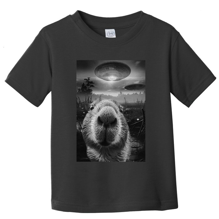 Funny Graphic Capybara Selfie With Ufos Weird Toddler T-Shirt