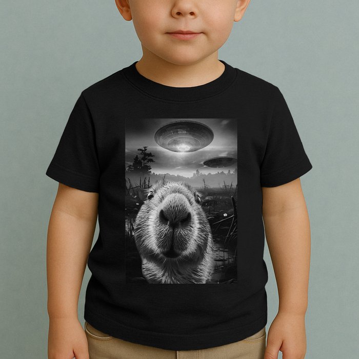 Funny Graphic Capybara Selfie With Ufos Weird Toddler T-Shirt