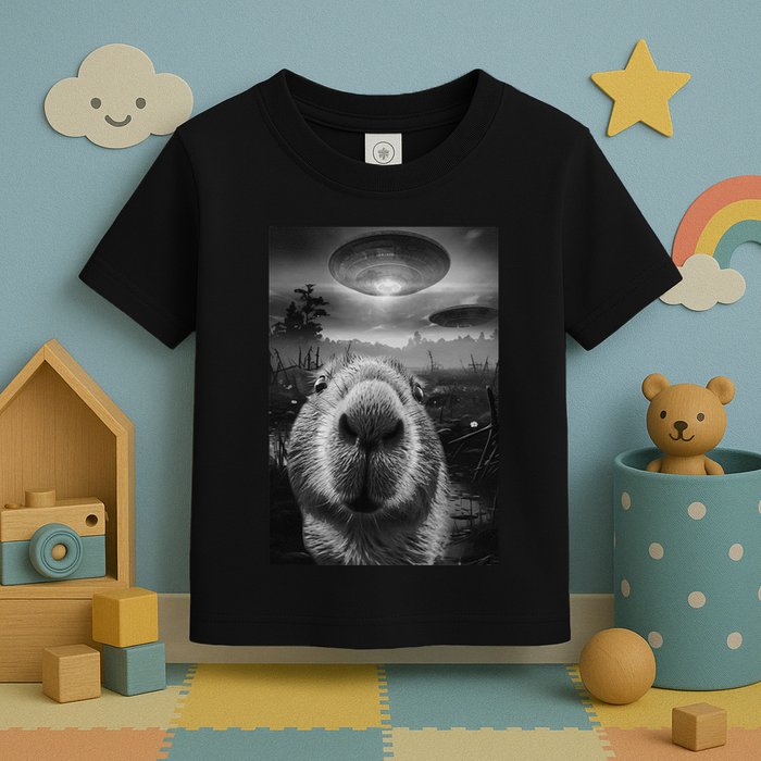 Funny Graphic Capybara Selfie With Ufos Weird Toddler T-Shirt