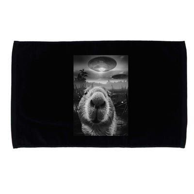 Funny Graphic Capybara Selfie With Ufos Weird Microfiber Hand Towel