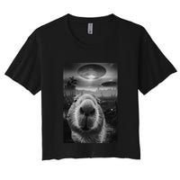 Funny Graphic Capybara Selfie With Ufos Weird Crop Top