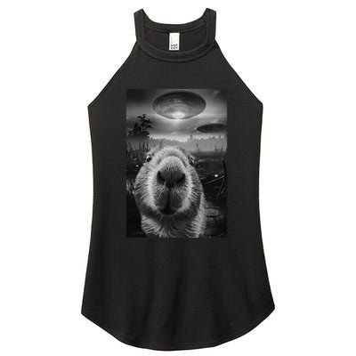 Funny Graphic Capybara Selfie With Ufos Weird Women's Perfect Tri Rocker Tank