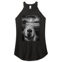 Funny Graphic Capybara Selfie With Ufos Weird Women's Perfect Tri Rocker Tank