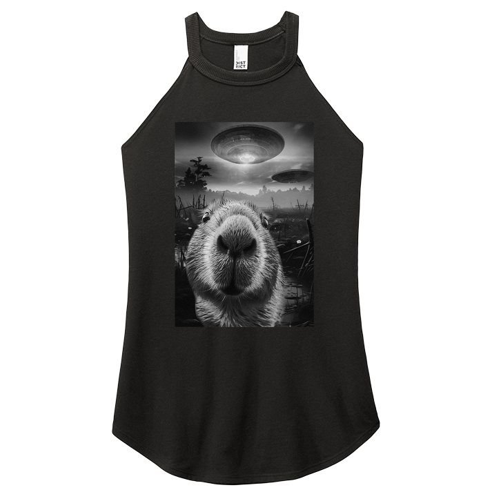 Funny Graphic Capybara Selfie With Ufos Weird Women's Perfect Tri Rocker Tank