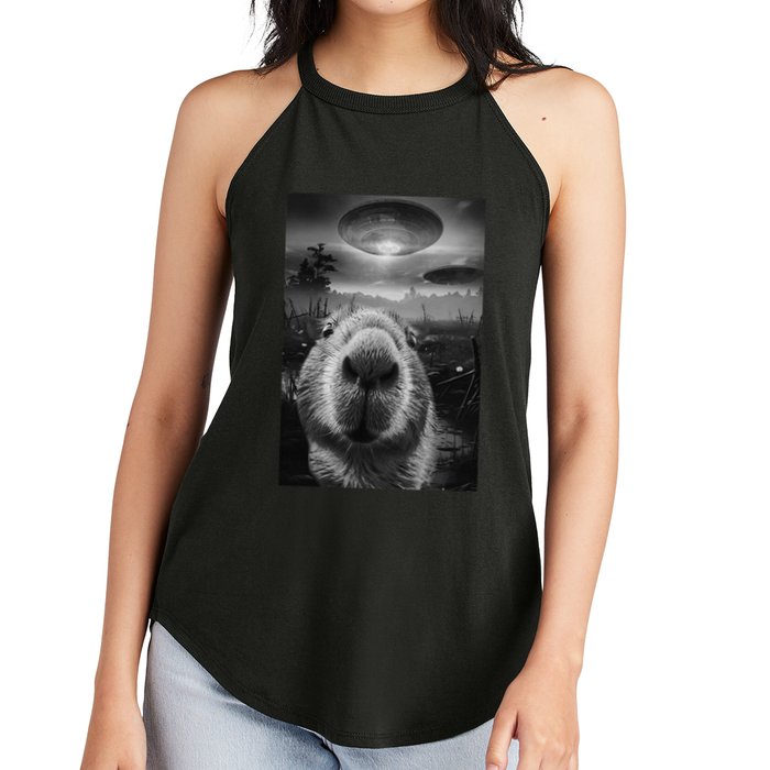 Funny Graphic Capybara Selfie With Ufos Weird Women's Perfect Tri Rocker Tank