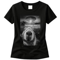 Funny Graphic Capybara Selfie With Ufos Weird Womens T-Shirt