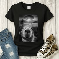 Funny Graphic Capybara Selfie With Ufos Weird Womens T-Shirt