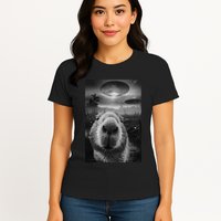 Funny Graphic Capybara Selfie With Ufos Weird Womens T-Shirt