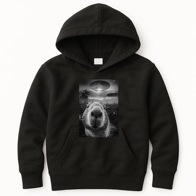 Funny Graphic Capybara Selfie With Ufos Weird Kids Hoodie