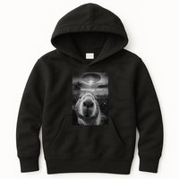 Funny Graphic Capybara Selfie With Ufos Weird Kids Hoodie