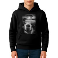 Funny Graphic Capybara Selfie With Ufos Weird Kids Hoodie