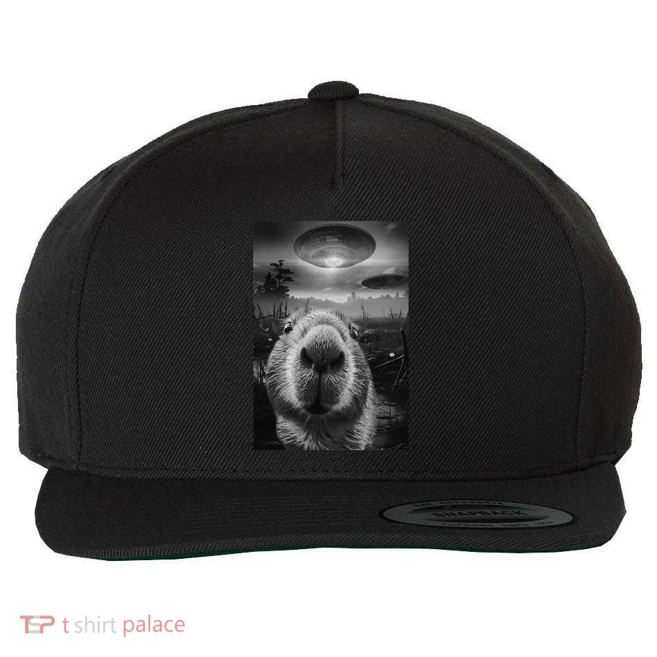 Funny Graphic Capybara Selfie With Ufos Weird Wool Snapback Cap
