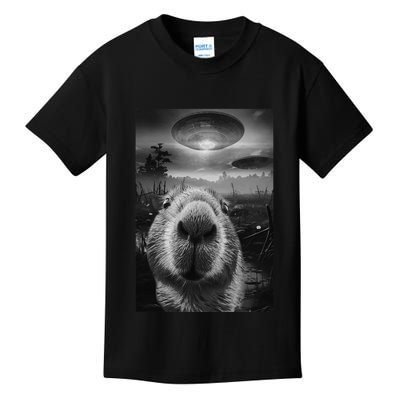 Funny Graphic Capybara Selfie With Ufos Weird Kids T-Shirt