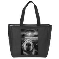 Funny Graphic Capybara Selfie With Ufos Weird Zip Tote Bag