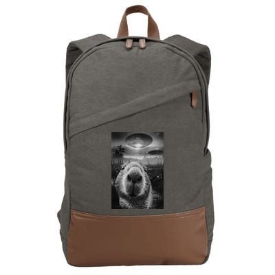 Funny Graphic Capybara Selfie With Ufos Weird Cotton Canvas Backpack