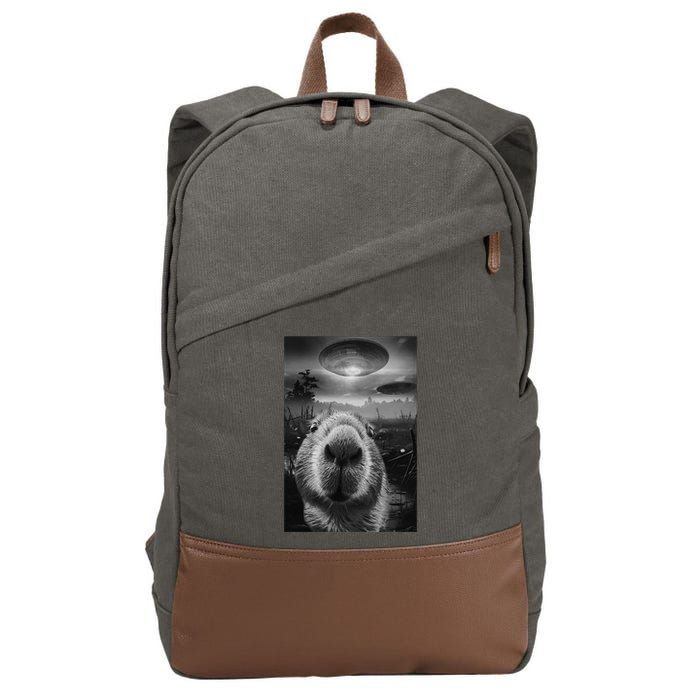 Funny Graphic Capybara Selfie With Ufos Weird Cotton Canvas Backpack