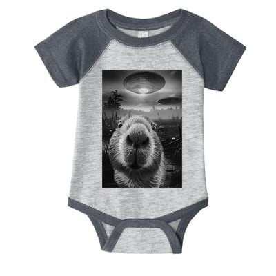 Funny Graphic Capybara Selfie With Ufos Weird Infant Baby Jersey Bodysuit