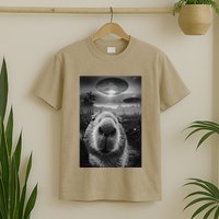Funny Graphic Capybara Selfie With Ufos Weird T-Shirt