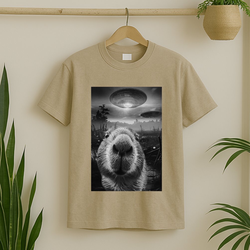 Funny Graphic Capybara Selfie With Ufos Weird T-Shirt
