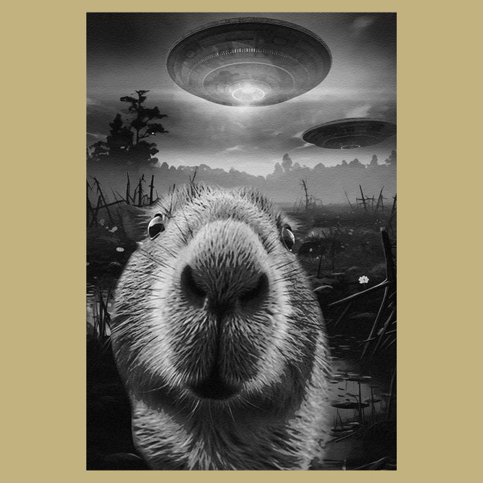 Funny Graphic Capybara Selfie With Ufos Weird Button