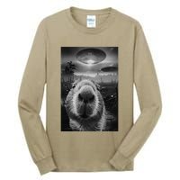 Funny Graphic Capybara Selfie With Ufos Weird Tall Long Sleeve T-Shirt