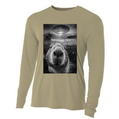 Funny Graphic Capybara Selfie With Ufos Weird Cooling Performance Long Sleeve Crew