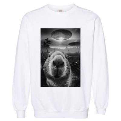 Funny Graphic Capybara Selfie With Ufos Weird Garment-Dyed Sweatshirt