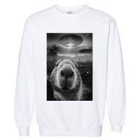 Funny Graphic Capybara Selfie With Ufos Weird Garment-Dyed Sweatshirt