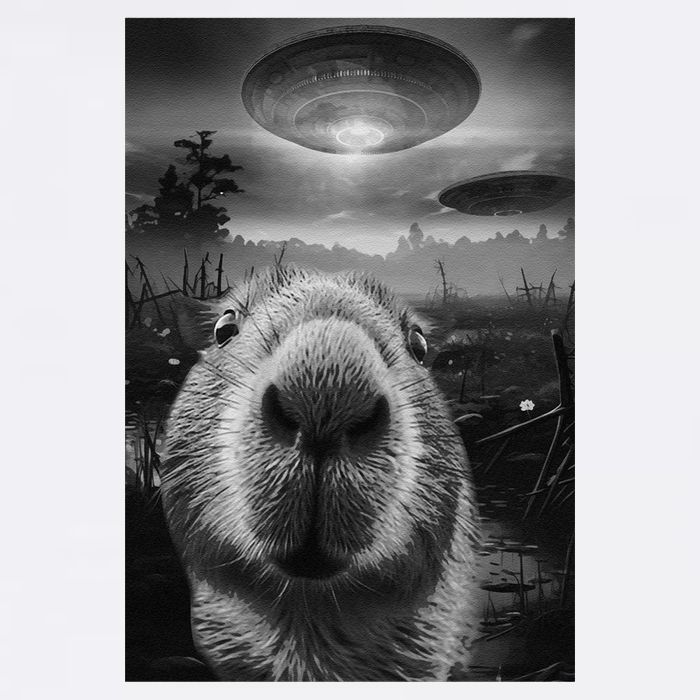 Funny Graphic Capybara Selfie With Ufos Weird Garment-Dyed Sweatshirt