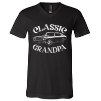 Funny Grandpa Classic Car Graphic Family Grandpa Fathers Day V-Neck T-Shirt