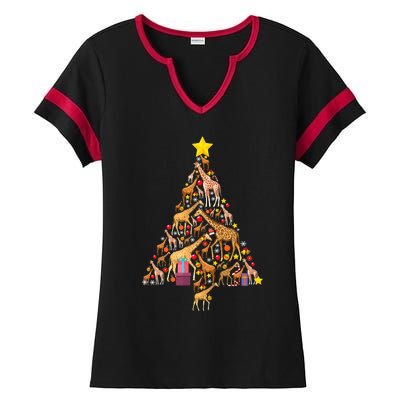 Funny Giraffe Christmas Tree Zookeeper Xmas Ladies Halftime Notch Neck Tee