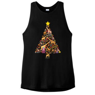 Funny Giraffe Christmas Tree Zookeeper Xmas Ladies PosiCharge Tri-Blend Wicking Tank