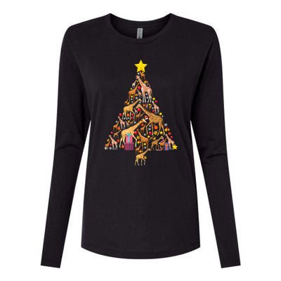 Funny Giraffe Christmas Tree Zookeeper Xmas Womens Cotton Relaxed Long Sleeve T-Shirt