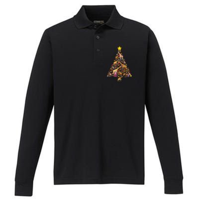 Funny Giraffe Christmas Tree Zookeeper Xmas Performance Long Sleeve Polo