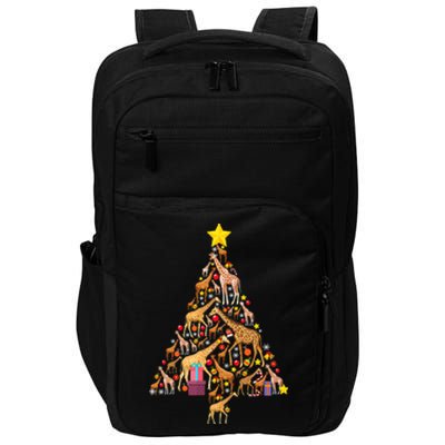 Funny Giraffe Christmas Tree Zookeeper Xmas Impact Tech Backpack