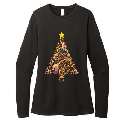 Funny Giraffe Christmas Tree Zookeeper Xmas Womens CVC Long Sleeve Shirt