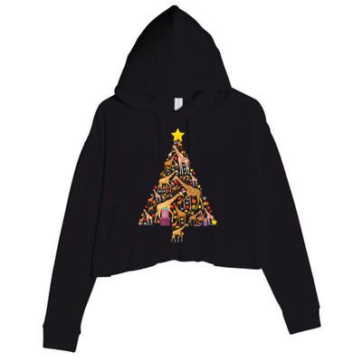 Funny Giraffe Christmas Tree Zookeeper Xmas Crop Fleece Hoodie