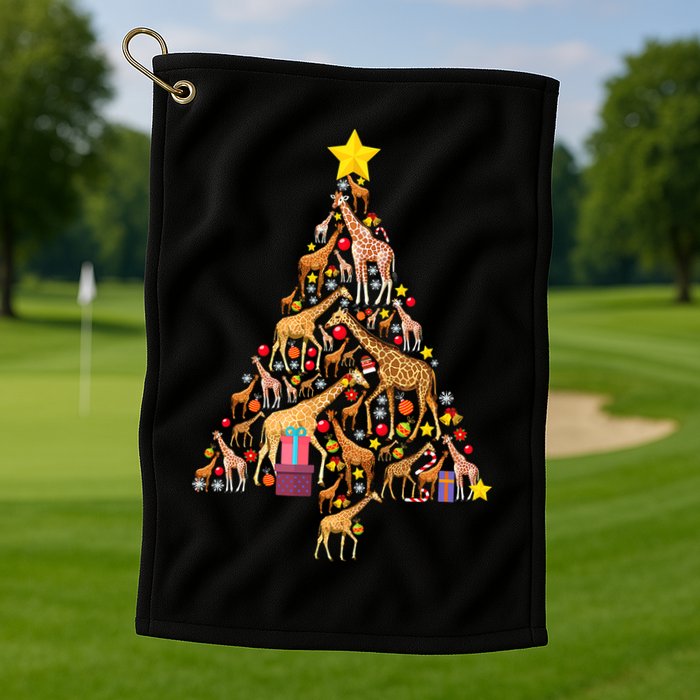 Funny Giraffe Christmas Tree Zookeeper Xmas Golf Towel