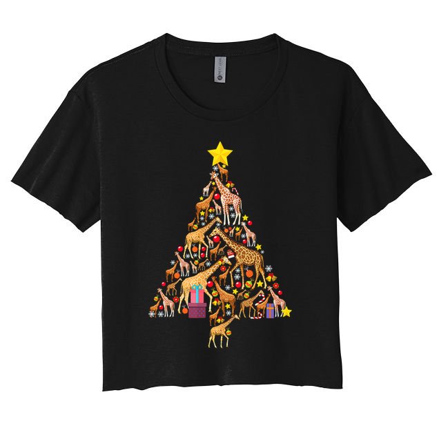 Funny Giraffe Christmas Tree Zookeeper Xmas Crop Top