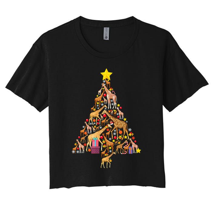 Funny Giraffe Christmas Tree Zookeeper Xmas Women's Crop Top Tee