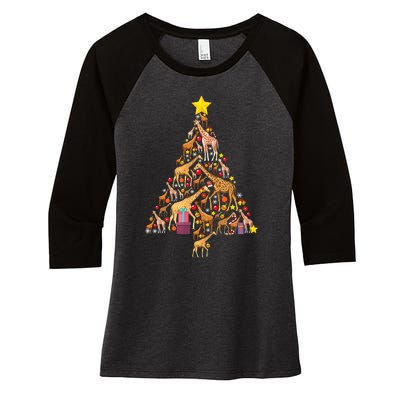 Funny Giraffe Christmas Tree Zookeeper Xmas Women's Tri-Blend 3/4-Sleeve Raglan Shirt