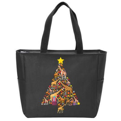 Funny Giraffe Christmas Tree Zookeeper Xmas Zip Tote Bag