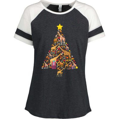 Funny Giraffe Christmas Tree Zookeeper Xmas Enza Ladies Jersey Colorblock Tee