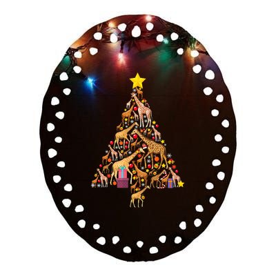 Funny Giraffe Christmas Tree Zookeeper Xmas Ceramic Oval Ornament