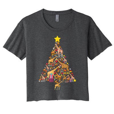 Funny Giraffe Christmas Tree Zookeeper Xmas Women's Crop Top Tee